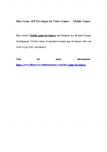 Hire Game APP Developer for Video Games