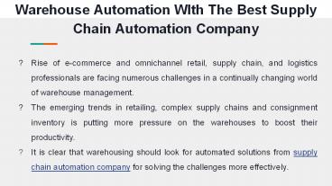 Warehouse Automation WIth The Best Supply Chain Automation Company