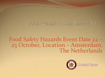 FOOD FRAUD IN-HOUSE TRAINING