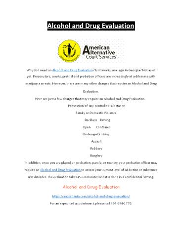 Alcohol and Drug Evaluation Atlanta, Decatur, and Marietta