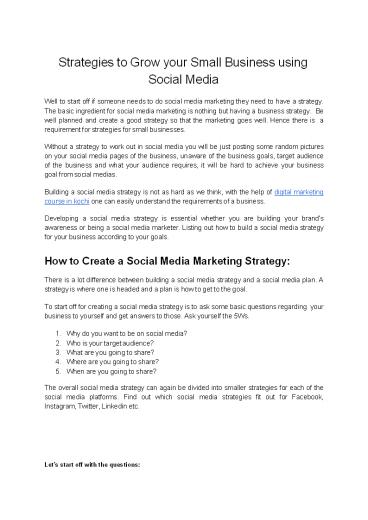 Strategies to Grow your Small Business using Social Media