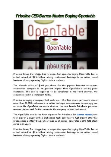 Priceline CEO Darren Huston Buying Opentable