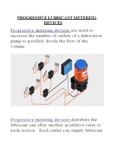 PROGRESSIVE LUBRICANT METERING DEVICES