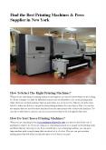 How to Find the Best Printing Machines & Press Supplier in New York?