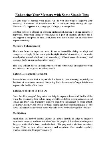 Enhancing Your Memory with Some Simple Tips