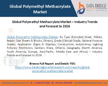 Global Polymethyl Methacrylate Market – Industry Trends and Forecast to 2026