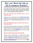How can I boost the sale on my E-commerce website? PowerPoint PPT Presentation