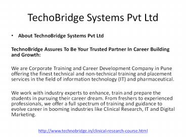 Best Clinical Research Course In Pune | TechnoBridge