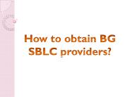 How to Obtain BG SBLC Providers?