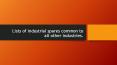 Lists of industrial spares common to all other industries. PowerPoint PPT Presentation