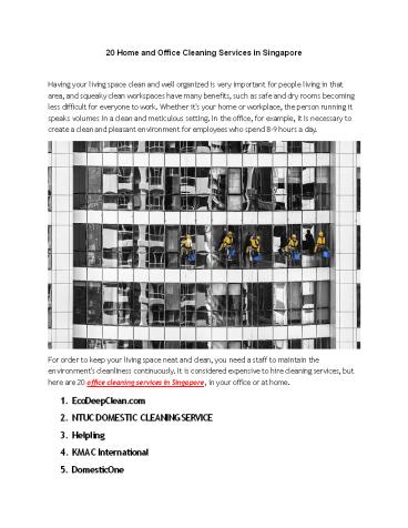 20 Home and Office Cleaning Services in Singapore