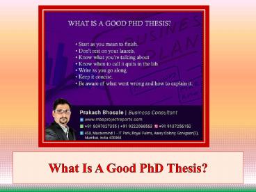What Is A Good PhD Thesis?