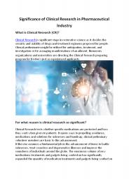 Significance of Clinical Research
