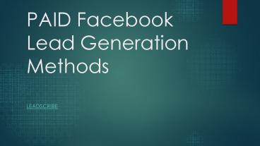 Paid facebook lead generation methods