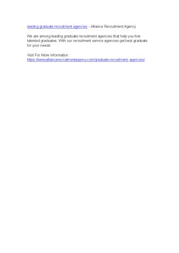 leading graduate recruitment agencies - Alliance Recruitment Agency