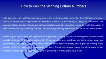 How to Pick the Winning Lottery Numbers