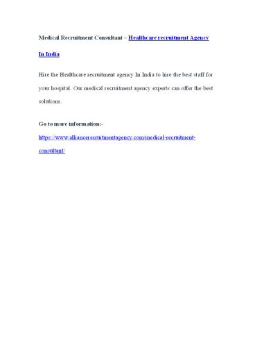 Medical Recruitment Consultant – Healthcare recruitment Agency In India