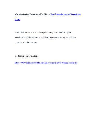 Manufacturing Recruiters For Hire - Best Manufacturing Recruiting Firms