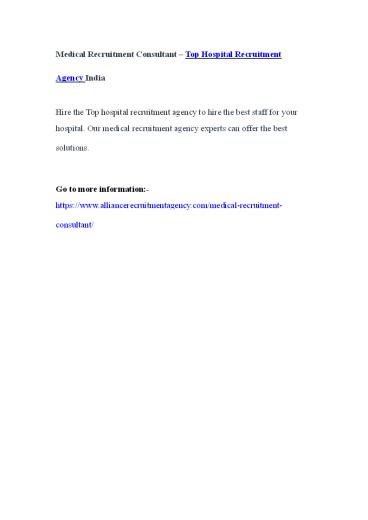 Medical Recruitment Consultant – Top Hospital Recruitment Agency India