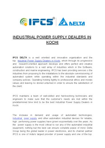 INDUSTRIAL POWER SUPPLY DEALERS IN KOCHI