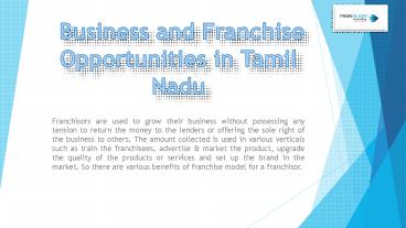 Business and Franchise Opportunities in Tamilnadu