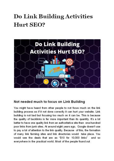 mikedavistechDo Link Building Activities Hurt SEO?