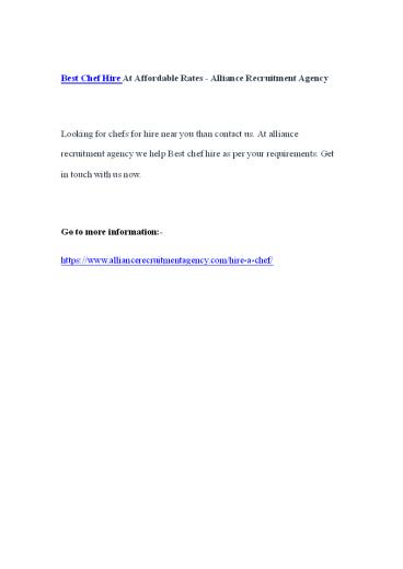 Best Chef Hire At Affordable Rates - Alliance Recruitment Agency