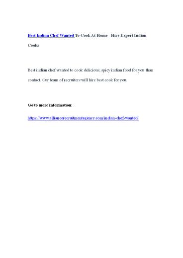 Best Indian Chef Wanted To Cook At Home - Hire Expert Indian Cooks