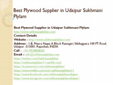 Best Plywood Supplier in Udaipur Sukhmani Plylam