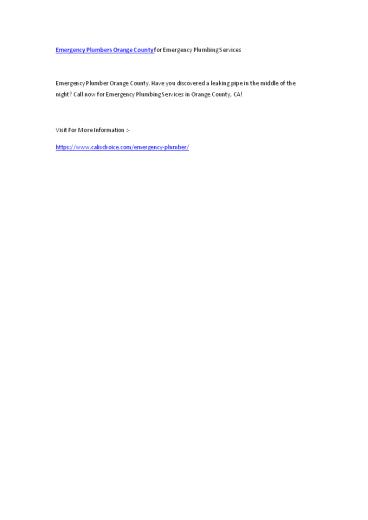 Emergency Plumber Orange County for Emergency Plumbing Services