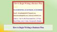 How to Begin Writing a Business Plan PowerPoint PPT Presentation