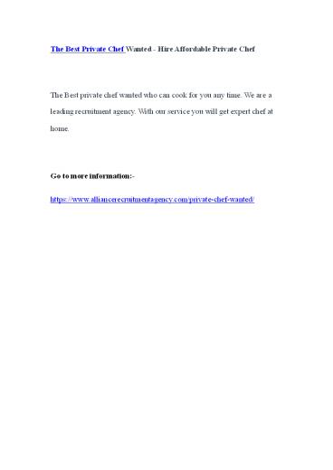 The Best Private Chef Wanted - Hire Affordable Private Chef