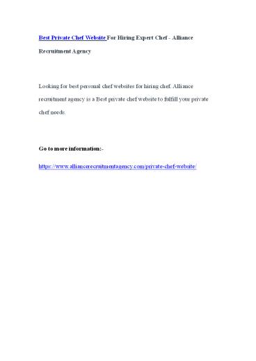 Best Private Chef Website For Hiring Expert Chef - Alliance Recruitment Agency