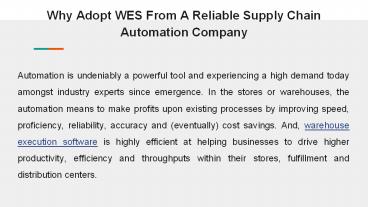 Why Adopt WES From A Reliable Supply Chain Automation Company