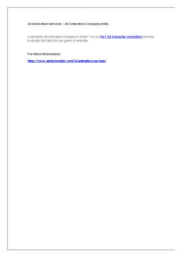 3d Animation Services - 3d Animation Company India