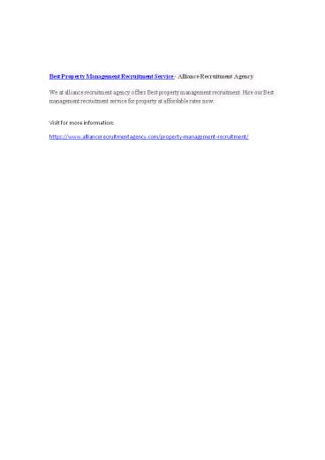 Best Property Management Recruitment Service - Alliance Recruitment Agency
