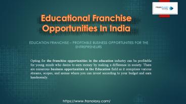 Educational Franchise Opportunities In India