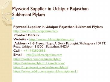 Plywood Supplier in Udaipur Rajasthan Sukhmani Plylam