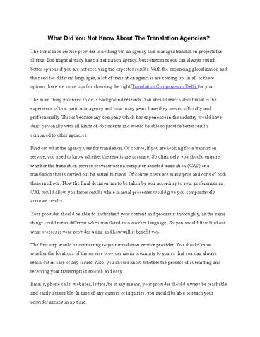 What Did You Not Know About The Translation Agencies