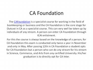 CA Foundation Procedure for registration