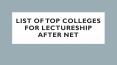 List of Top Colleges for Lectureship After NET PowerPoint PPT Presentation