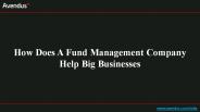 How Does A Fund Management Company Help Big Businesses?