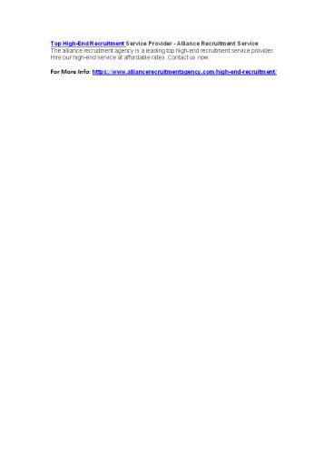 Top High-End Recruitment Service Provider - Alliance Recruitment Service