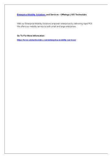 Enterprise Mobility Solutions and Services - Offerings | AIS Technolabs