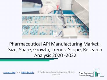 Pharmaceutical API Manufacturing Market Comprehensive Research Study Till 2022