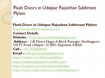 Flush Doors in Udaipur Rajasthan Sukhmani Plylam