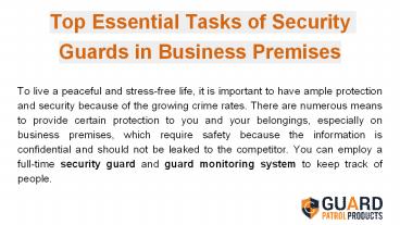 Top Essential Tasks of Security Guards in Business Premises