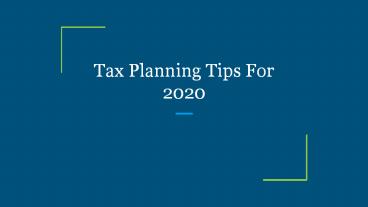 Tax Planning Tips For 2020