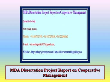 MBA Dissertation Project Report on Cooperative Management