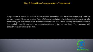 Top 5 Benefits of Acupuncture Treatment